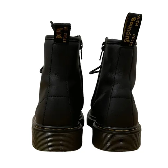 DR. MARTENS Zavala Jr. Leather Combat Boots- Excellent Pre-Owned, Black, Kid…