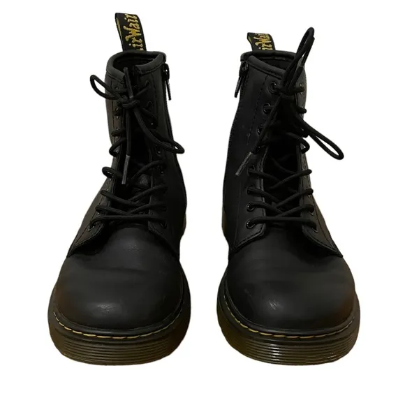 DR. MARTENS Zavala Jr. Leather Combat Boots- Excellent Pre-Owned, Black, Kid…
