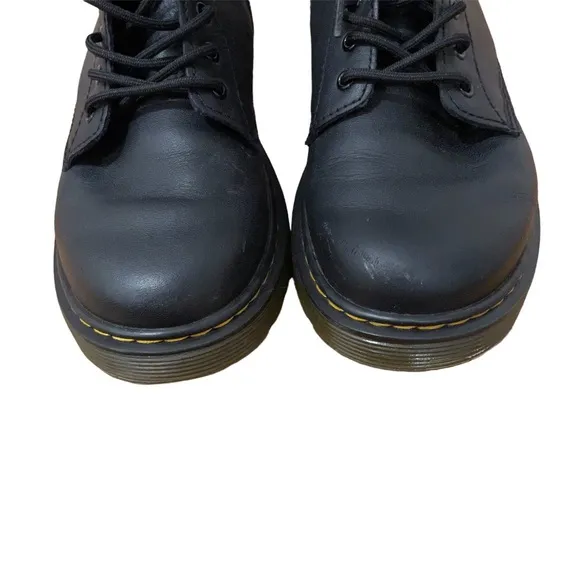 DR. MARTENS Zavala Jr. Leather Combat Boots- Excellent Pre-Owned, Black, Kid…