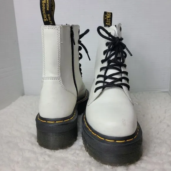Dr. Martens Jadon Women's Boots Size 6.5  White Leather Platform Lace Up Shoes