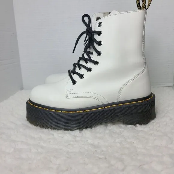 Dr. Martens Jadon Women's Boots Size 6.5  White Leather Platform Lace Up Shoes