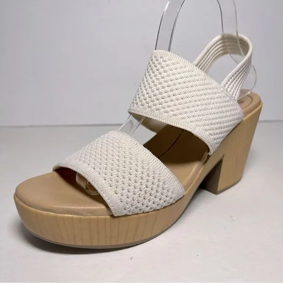 Dr. Scholls Womens Becca Wooden Platform Slingback Sandals in Tofu White 10M