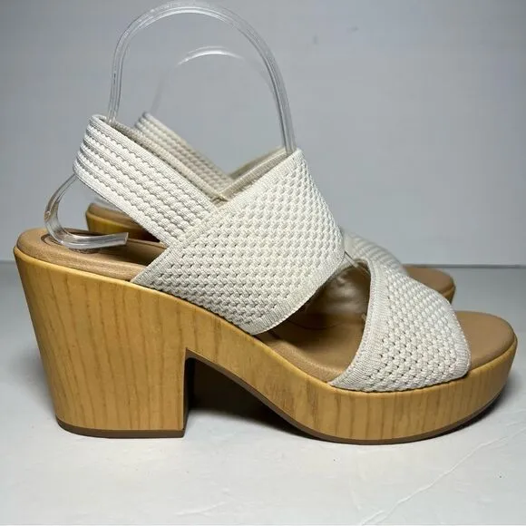 Dr. Scholls Womens Becca Wooden Platform Slingback Sandals in Tofu White 10M