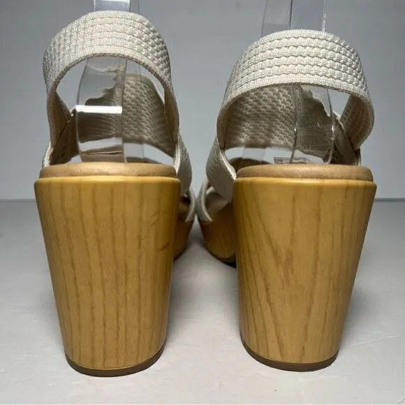 Dr. Scholls Womens Becca Wooden Platform Slingback Sandals in Tofu White 10M