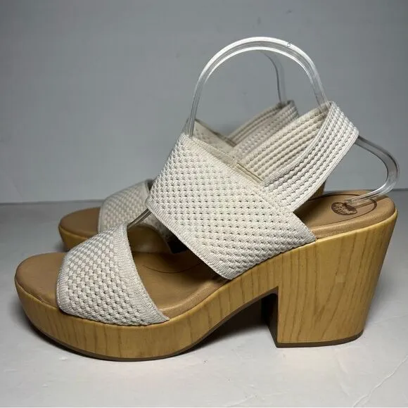 Dr. Scholls Womens Becca Wooden Platform Slingback Sandals in Tofu White 10M