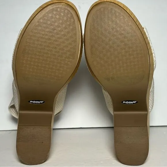 Dr. Scholls Womens Becca Wooden Platform Slingback Sandals in Tofu White 10M