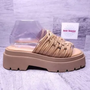 E8 by Miista Slip on Strappy Platform Sandal Camel Brown sz 38 Women's 7.5 NEW