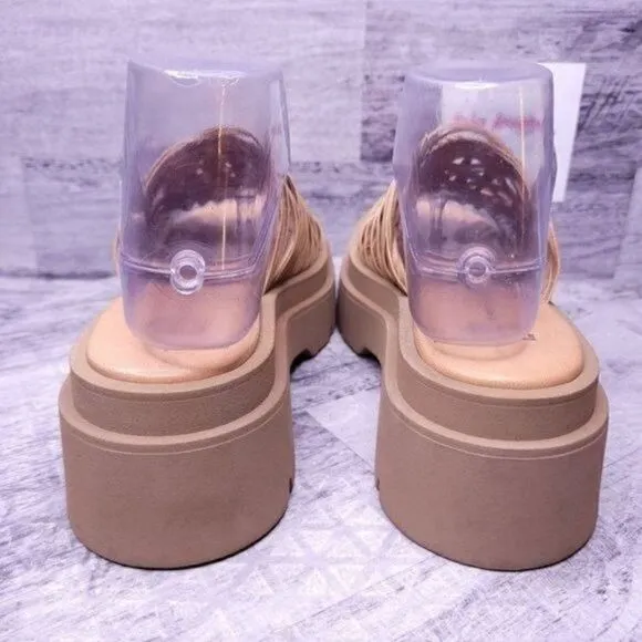 E8 by Miista Slip on Strappy Platform Sandal Camel Brown sz 38 Women's 7.5 NEW
