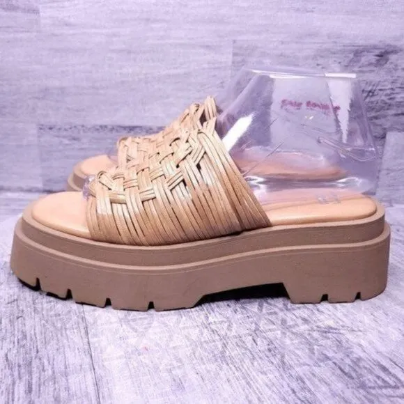 E8 by Miista Slip on Strappy Platform Sandal Camel Brown sz 38 Women's 7.5 NEW
