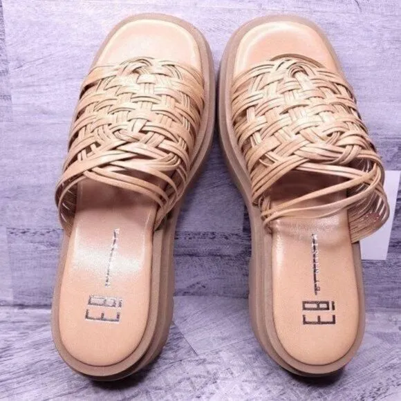 E8 by Miista Slip on Strappy Platform Sandal Camel Brown sz 38 Women's 7.5 NEW