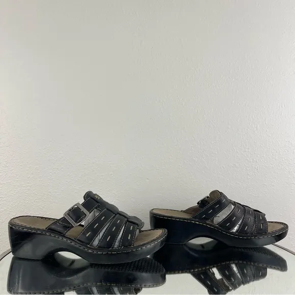 EASTLAND Vintage Y2K Black Leather Boho Floral Stitch Platform Fisherman Sandals