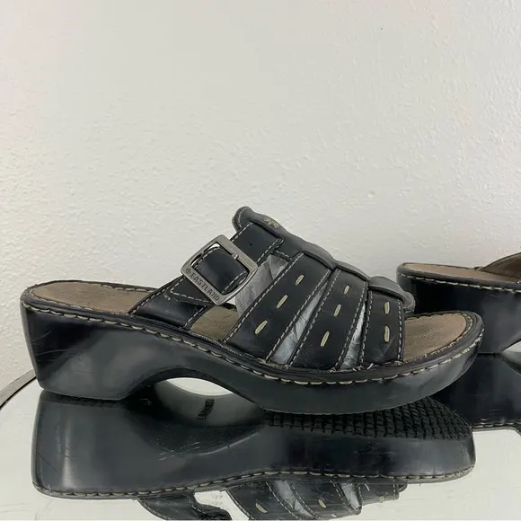 EASTLAND Vintage Y2K Black Leather Boho Floral Stitch Platform Fisherman Sandals