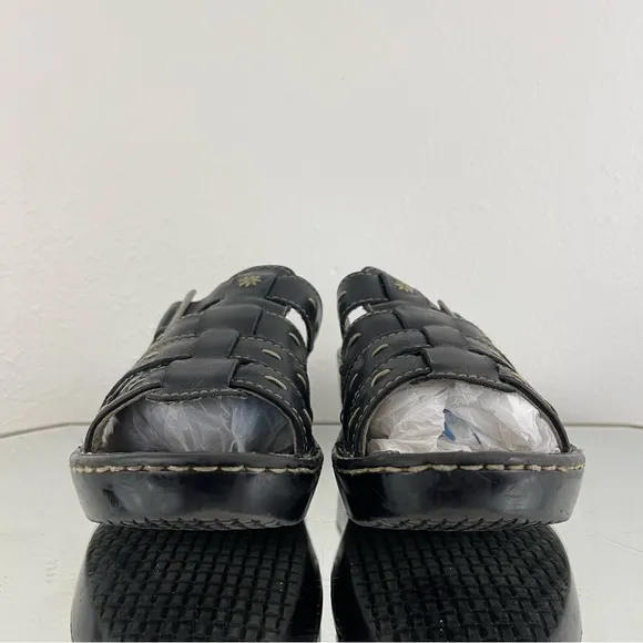 EASTLAND Vintage Y2K Black Leather Boho Floral Stitch Platform Fisherman Sandals