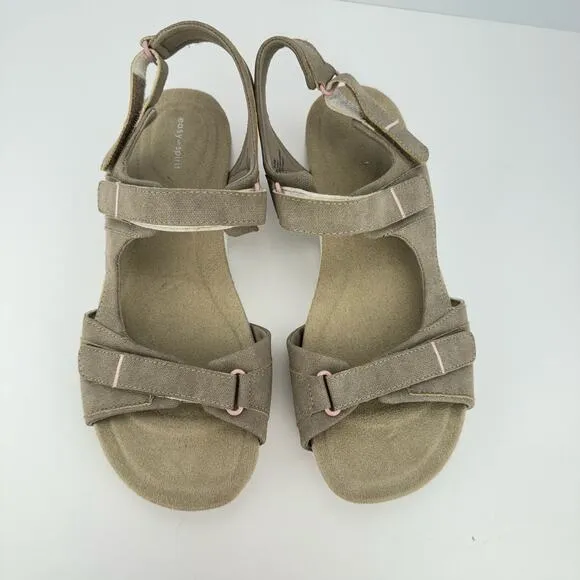 Easy Spirit Lake Tan Pink Hook &amp; Loop Closure Strappy Sandals Sz 9.5 Wide