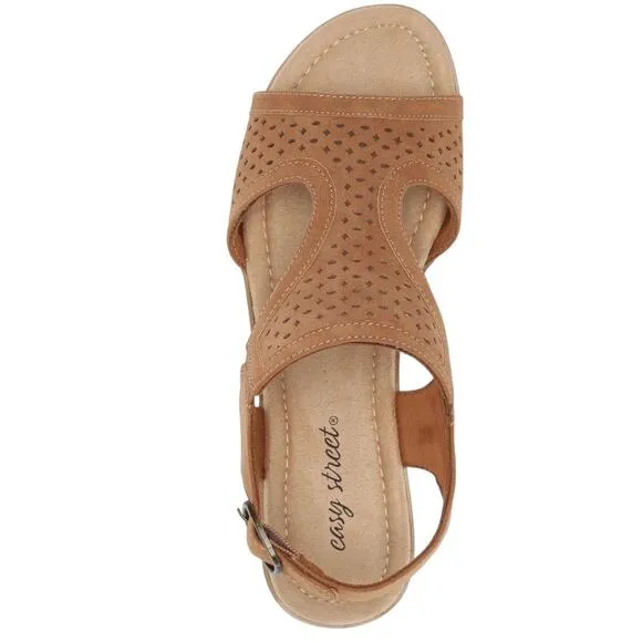 Easy Street Women's Alba Comfort Wedge Sandals Tan Size 6 1/2