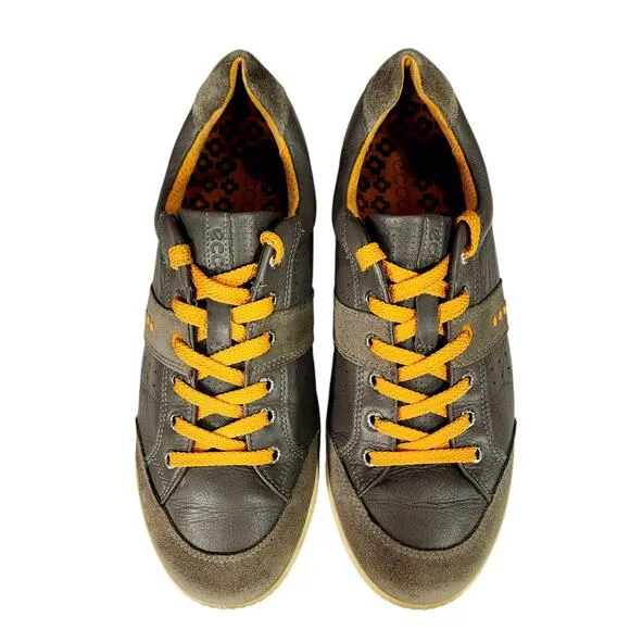 Ecco Golf Shoe 44 EU Men Gray Orange Street Retro Hydromax Leather Sneaker Prep
