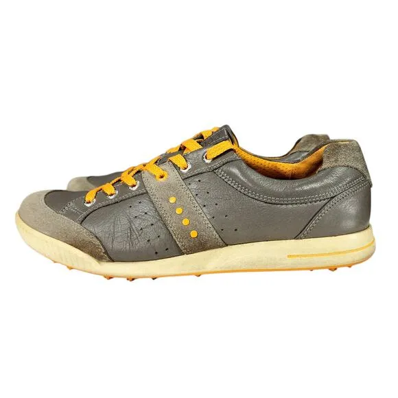 Ecco Golf Shoe 44 EU Men Gray Orange Street Retro Hydromax Leather Sneaker Prep