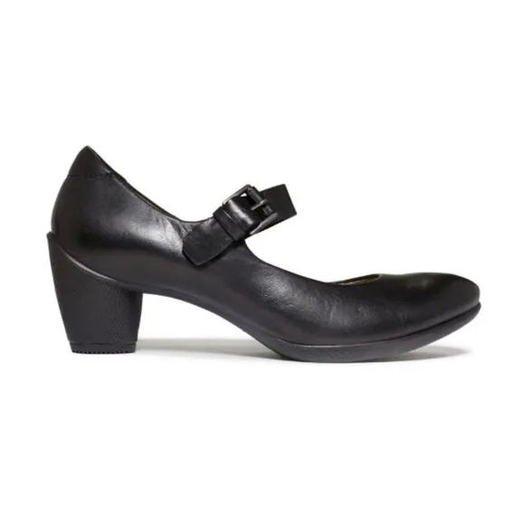 ECCO Mary Jane Low Heel Sculptured Buckle Black Leather Women’s Size EU40 US9.5