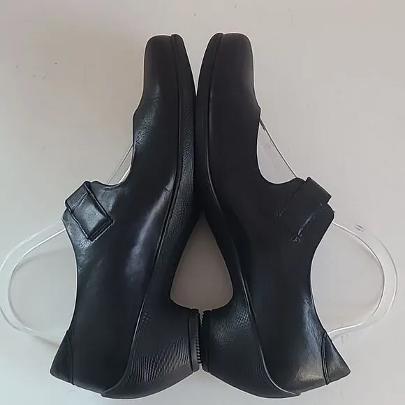 ECCO Mary Jane Low Heel Sculptured Buckle Black Leather Women’s Size EU40 US9.5