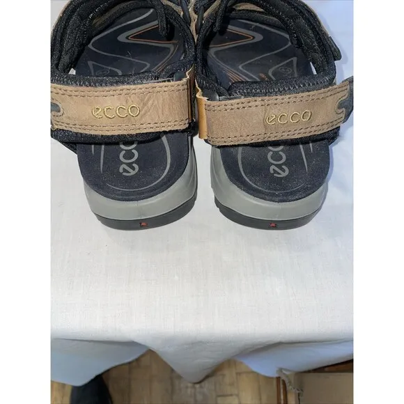 Ecco Men’s Strappy Sandals Sz 44 U.S. 11 M Brown Leather Hook &amp; Loop Athleisure