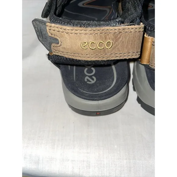 Ecco Men’s Strappy Sandals Sz 44 U.S. 11 M Brown Leather Hook &amp; Loop Athleisure