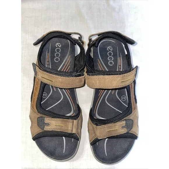 Ecco Men’s Strappy Sandals Sz 44 U.S. 11 M Brown Leather Hook &amp; Loop Athleisure