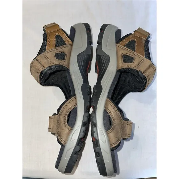 Ecco Men’s Strappy Sandals Sz 44 U.S. 11 M Brown Leather Hook &amp; Loop Athleisure
