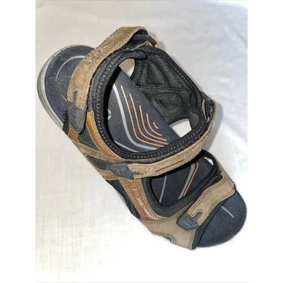 Ecco Men’s Strappy Sandals Sz 44 U.S. 11 M Brown Leather Hook &amp; Loop Athleisure