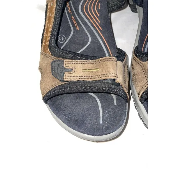 Ecco Men’s Strappy Sandals Sz 44 U.S. 11 M Brown Leather Hook &amp; Loop Athleisure