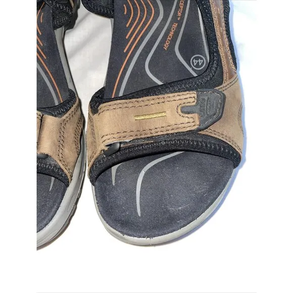 Ecco Men’s Strappy Sandals Sz 44 U.S. 11 M Brown Leather Hook &amp; Loop Athleisure