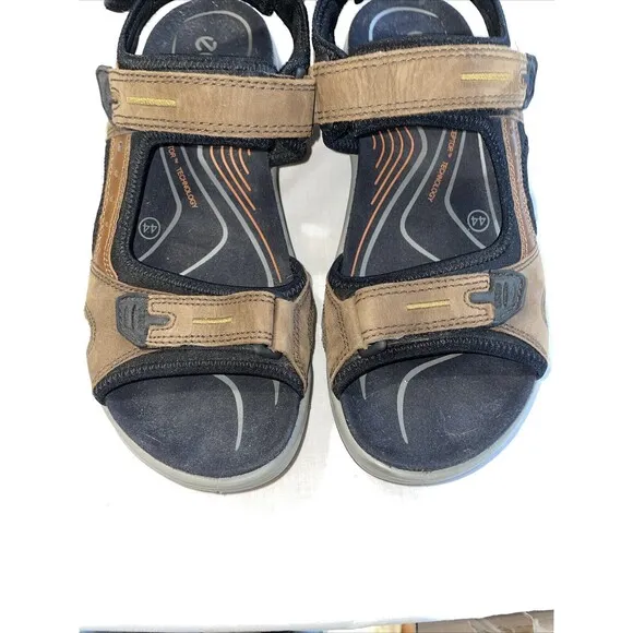 Ecco Men’s Strappy Sandals Sz 44 U.S. 11 M Brown Leather Hook &amp; Loop Athleisure
