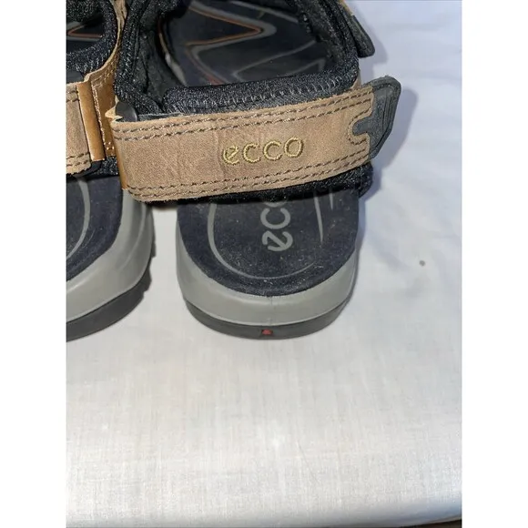 Ecco Men’s Strappy Sandals Sz 44 U.S. 11 M Brown Leather Hook &amp; Loop Athleisure