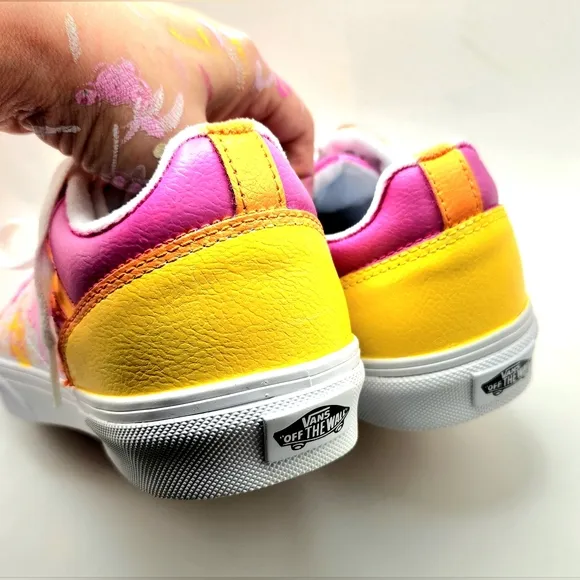 Ed Edd N Eddy - OOAK CUSTOM Orange/White &amp; Pink Vans Shoes (MENS SIZE 8.5) Eene