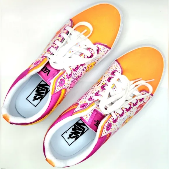 Ed Edd N Eddy - OOAK CUSTOM Orange/White &amp; Pink Vans Shoes (MENS SIZE 8.5) Eene
