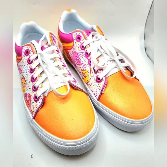 Ed Edd N Eddy - OOAK CUSTOM Orange/White &amp; Pink Vans Shoes (MENS SIZE 8.5) Eene