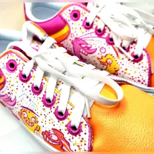 Ed Edd N Eddy - OOAK CUSTOM Orange/White &amp; Pink Vans Shoes (MENS SIZE 8.5) Eene