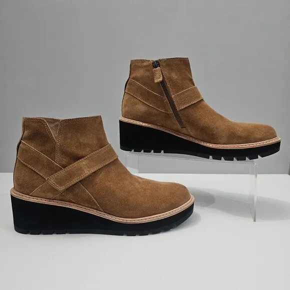 Eileen Fisher Cargo Ankle Boot Platform Wedge Savana Brown Suede Leather Size 10