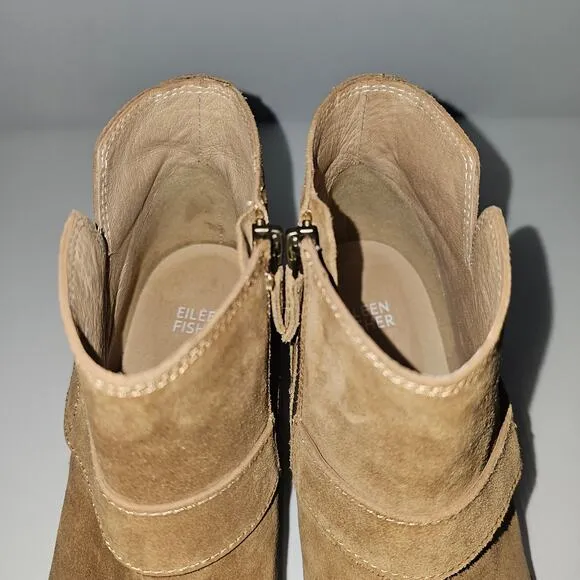 Eileen Fisher Cargo Ankle Boot Platform Wedge Savana Brown Suede Leather Size 10