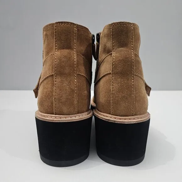Eileen Fisher Cargo Ankle Boot Platform Wedge Savana Brown Suede Leather Size 10