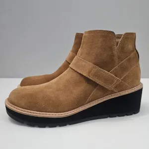 Eileen Fisher Cargo Ankle Boot Platform Wedge Savana Brown Suede Leather Size 10