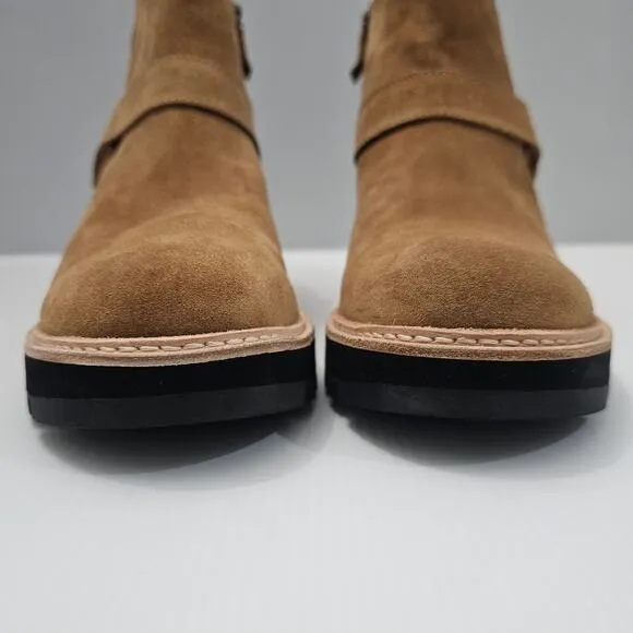 Eileen Fisher Cargo Ankle Boot Platform Wedge Savana Brown Suede Leather Size 10