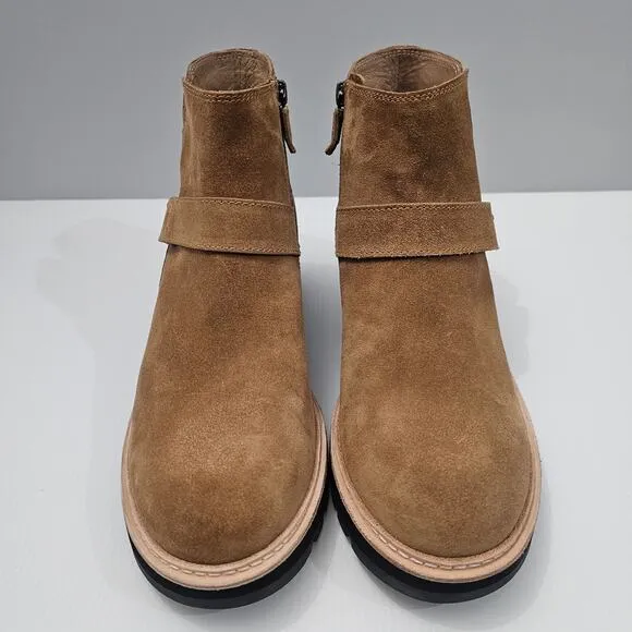 Eileen Fisher Cargo Ankle Boot Platform Wedge Savana Brown Suede Leather Size 10