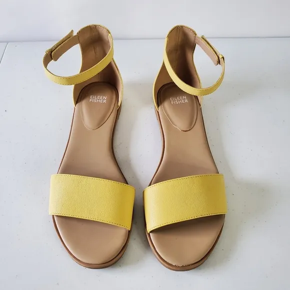 Eileen Fisher Razz Tumbled Leather Sandals Size 10 Ankle Strap Elegant Flats