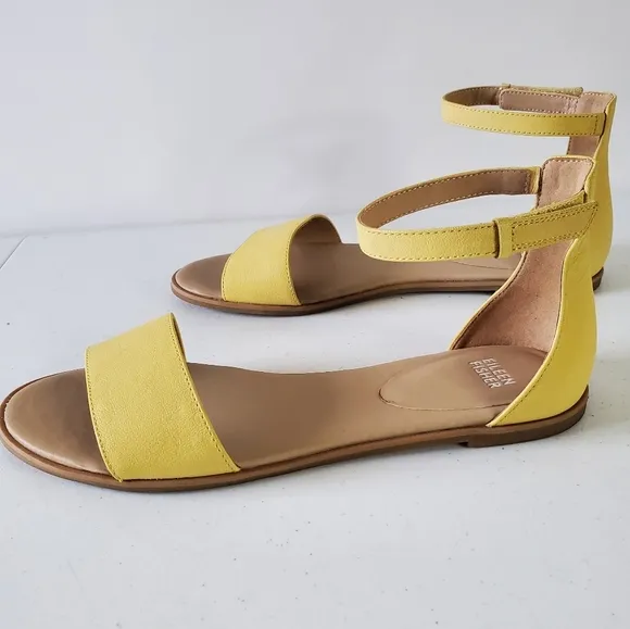 Eileen Fisher Razz Tumbled Leather Sandals Size 10 Ankle Strap Elegant Flats