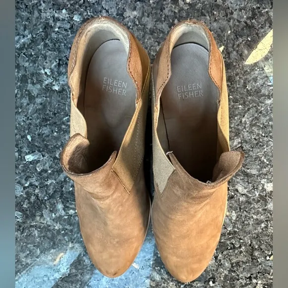 Eileen Fisher Vero Cuoio Evan Tan Soft Leather Ankle Booties Boots Size 9