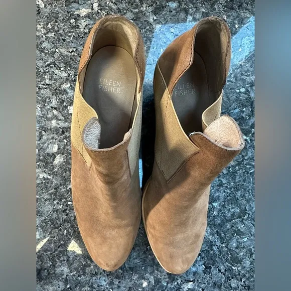 Eileen Fisher Vero Cuoio Evan Tan Soft Leather Ankle Booties Boots Size 9