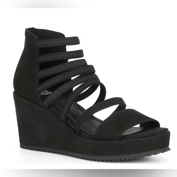 Eileen Fisher Wavey Platform Wedge Banded Sandals