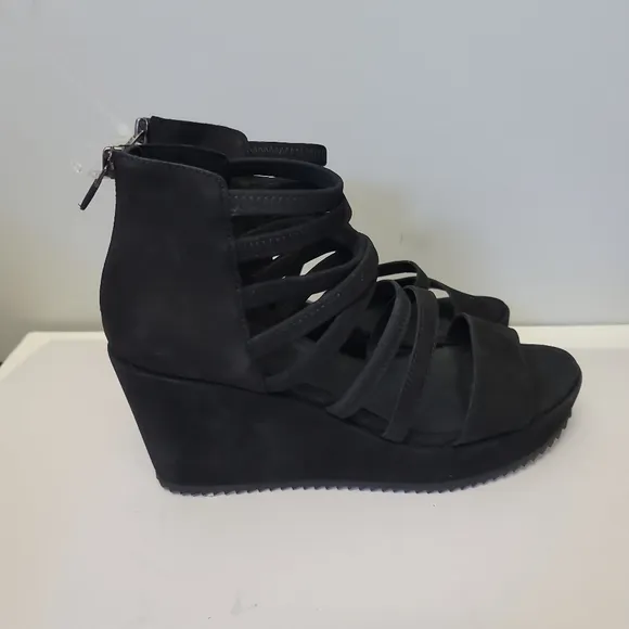 Eileen Fisher Wavey Platform Wedge Banded Sandals