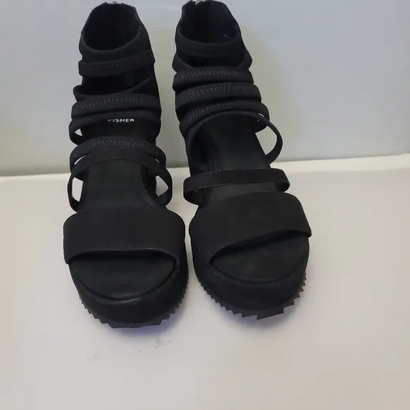 Eileen Fisher Wavey Platform Wedge Banded Sandals