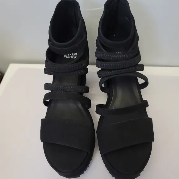 Eileen Fisher Wavey Platform Wedge Banded Sandals